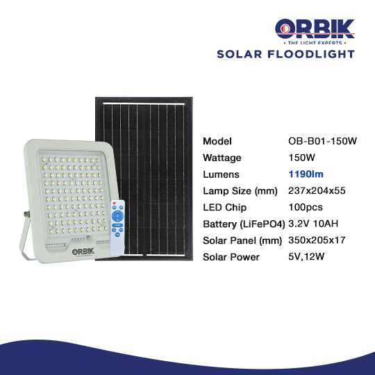 ORBIK SOLAR LED FLOOD LIGHT OB-SFL03-150W – Rockford